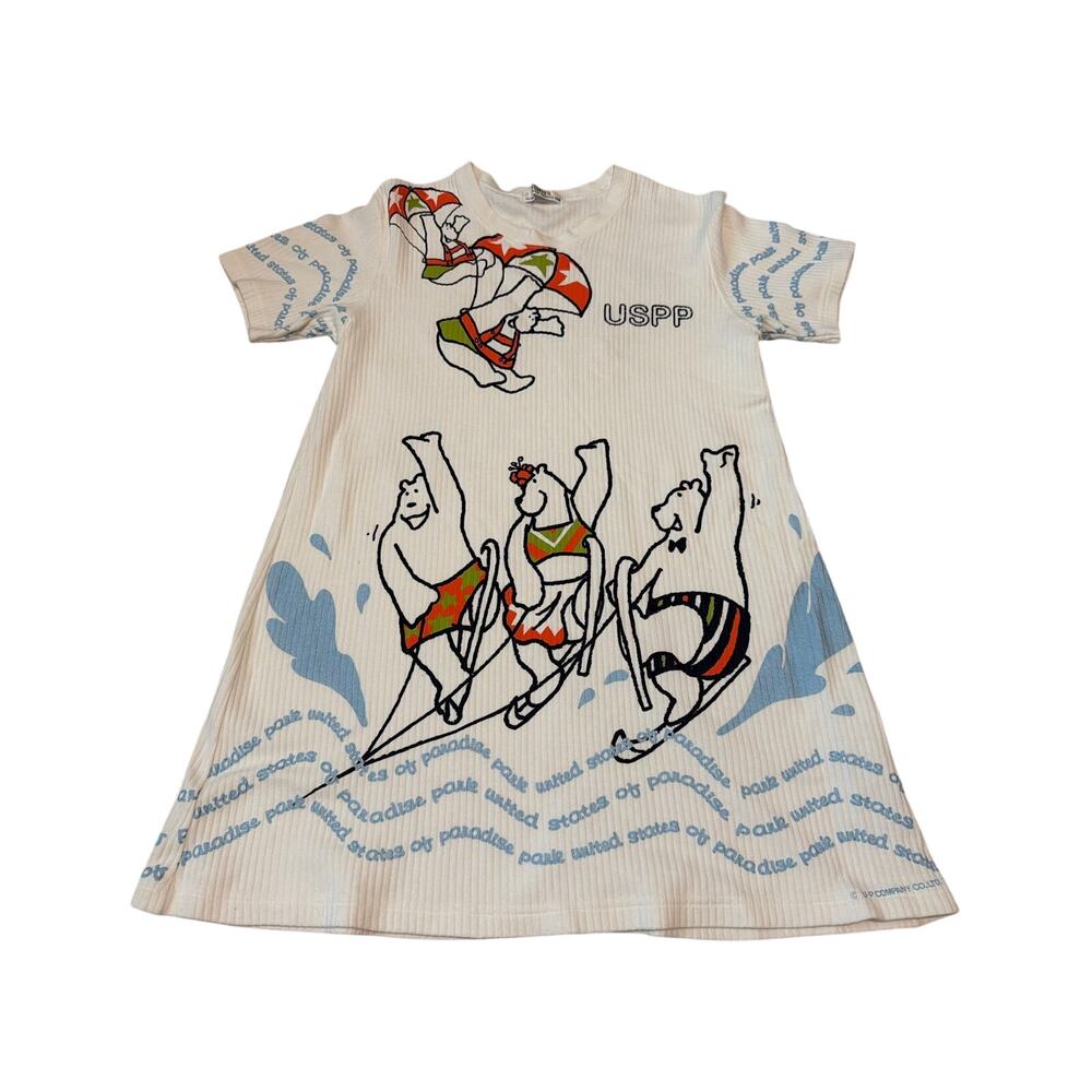 Vintage 90s USPP All Over Print Ribbed Shirt Small Polar Bear Water Ski AOP